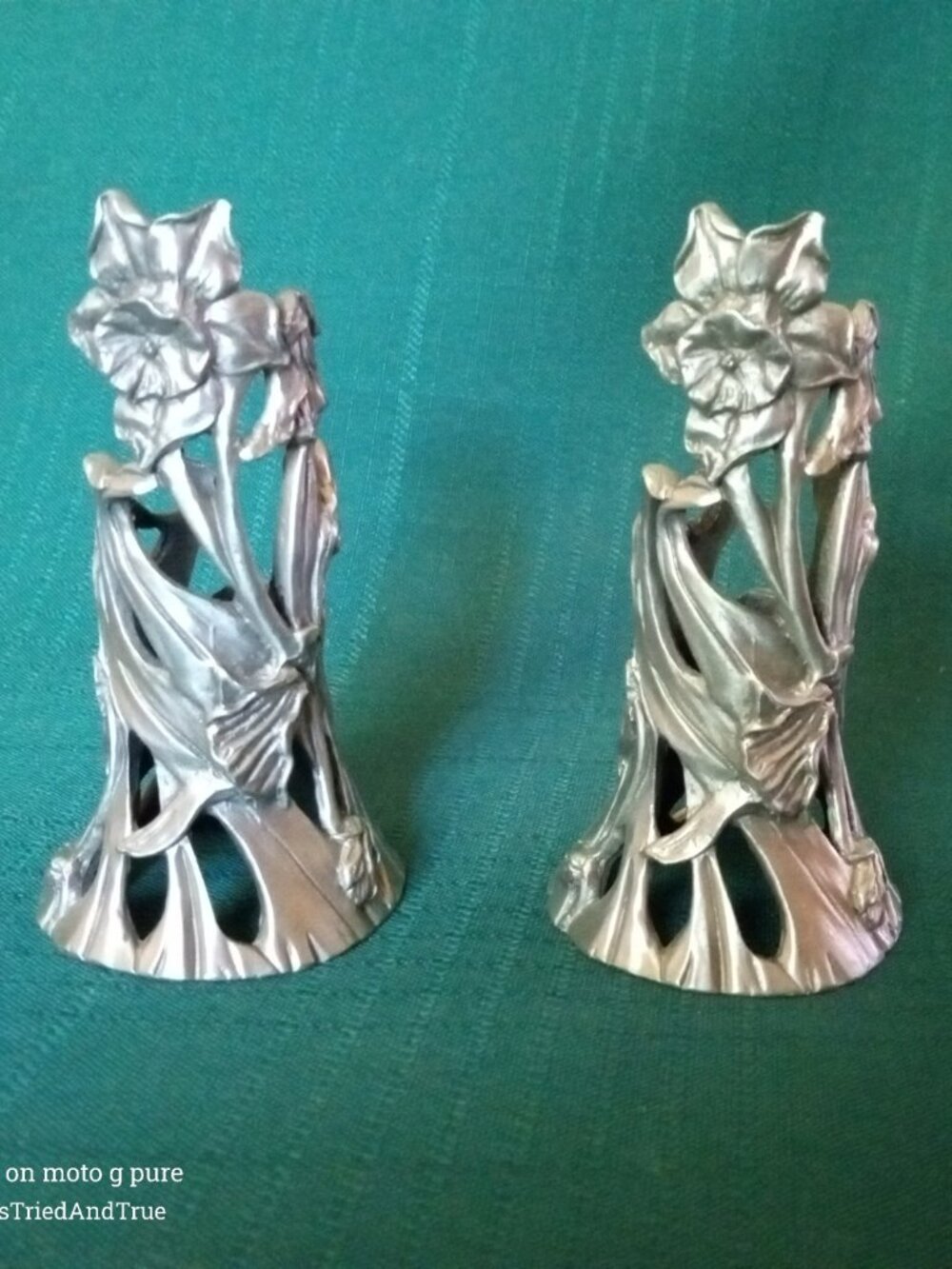 1996 Seagull Pewter Floral Taper Candle Holders – Pair, Art Nouveau Style